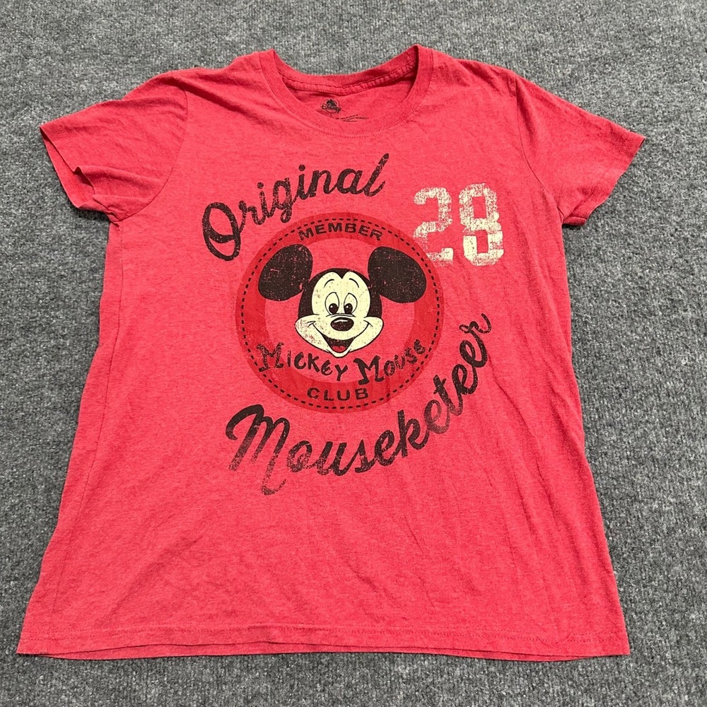 Disney T-Shirt Womens Size L Red Mickey Mouse Club Graphic Short Sleeve Tee